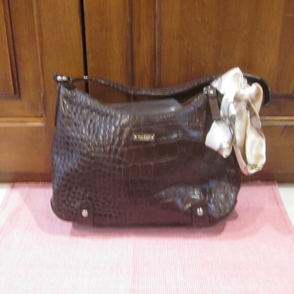 kate spade Handbags - Vintage Kate Spade Brown Croc Embossed Leather Shoulder Bag